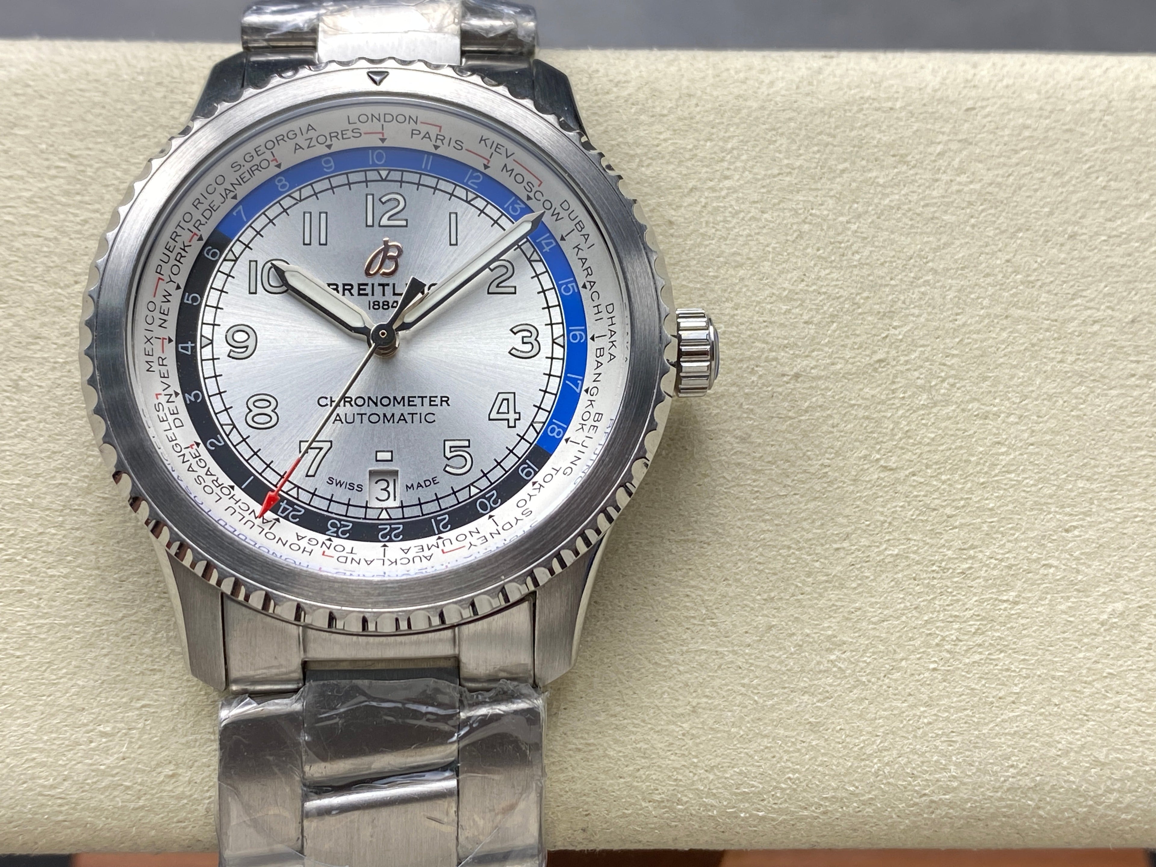 AVIATOR 8 AUTOMATIC ALL STEEL SILVER MIX BLACK BLUE DIAL