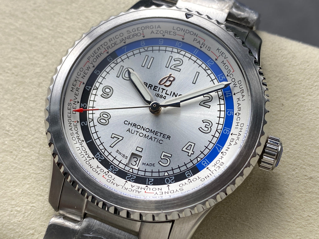 AVIATOR 8 AUTOMATIC ALL STEEL SILVER MIX BLACK BLUE DIAL