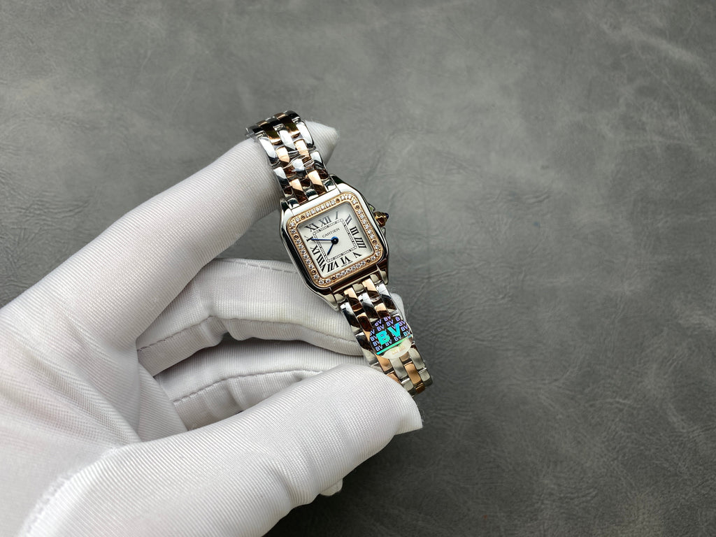 CARTIER PANTHÈRE SMALL WATCH GOLD PINK AND SILVER CASE WITH CRYSTALS