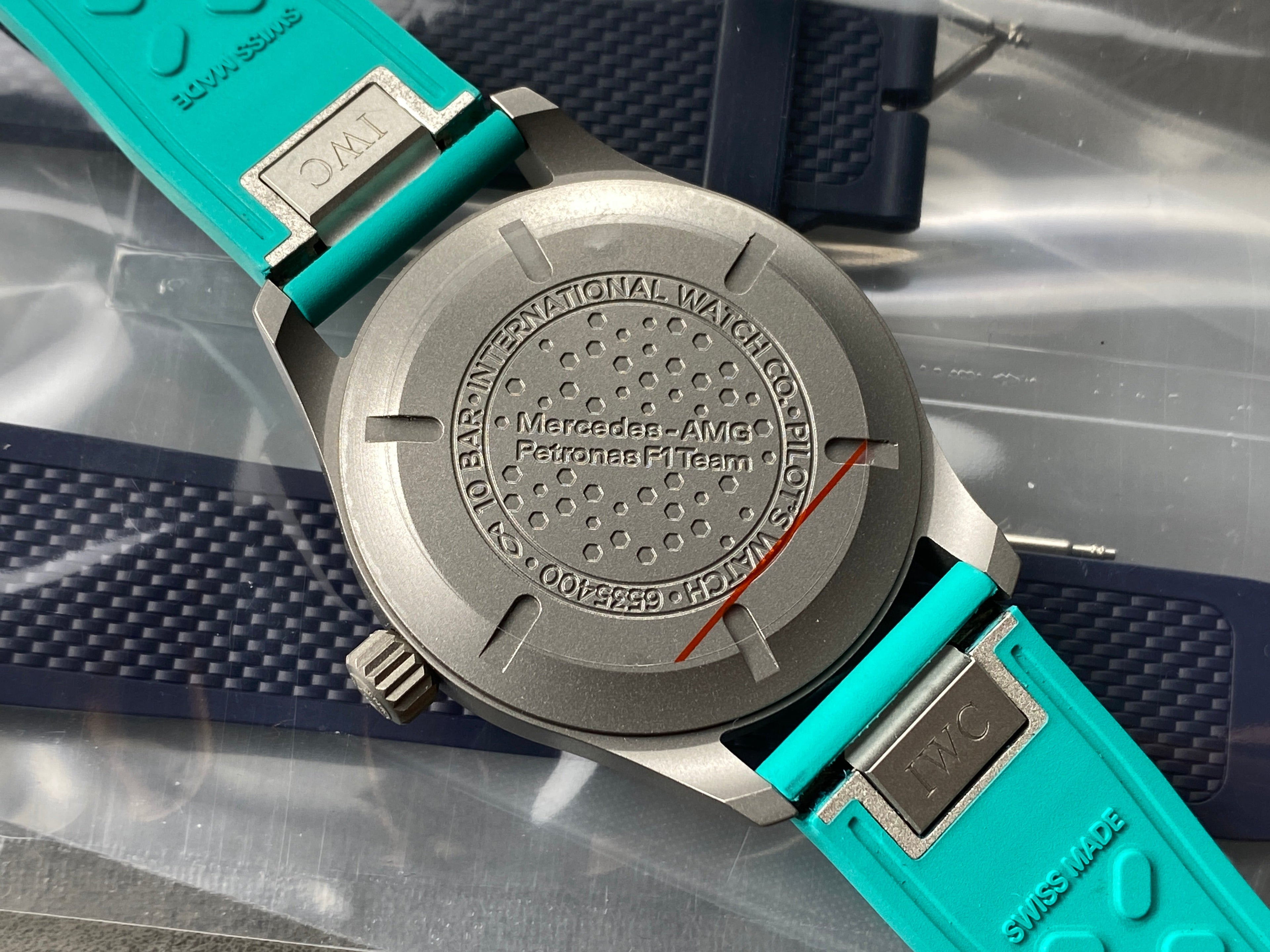 PILOT’S WATCH MARK XX MERCEDES  SILVER CASE ON TEAL GREEN RUBBER STRAP