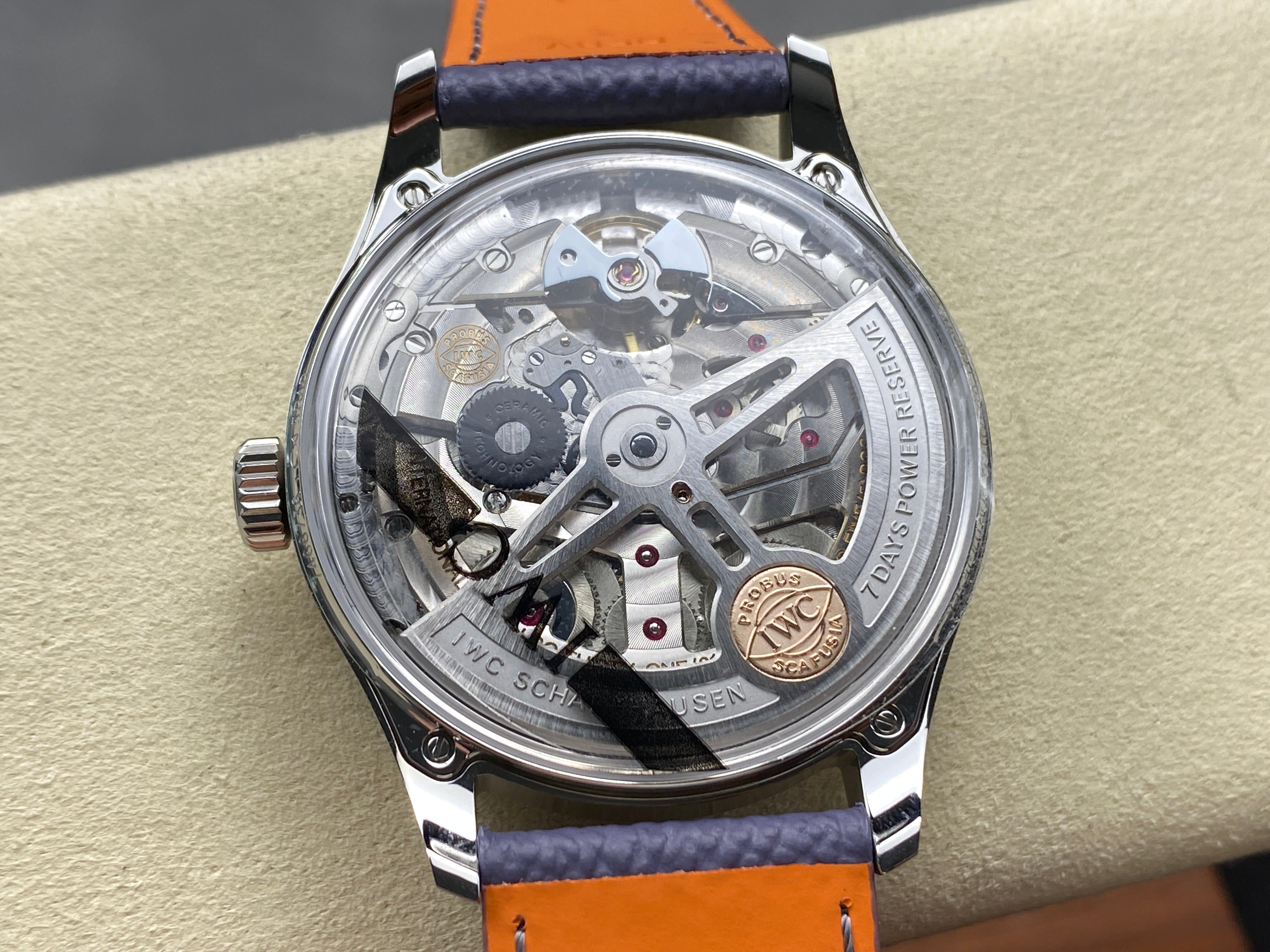 PORTUGIESER AUTOMATIC 42 WATCH SILVER CASE WITH NAVY BLUE LEATHER STRAP AND SAPPHIRE BLUE DIAL