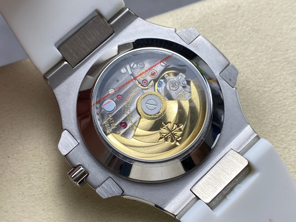 NAUTILUS STEEL ATTACHED DIAMOND BEZEL WHITE RUBBER STRAP