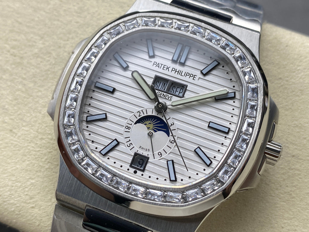 NAUTILUS STEEL ATTACHED DIAMOND BEZEL WHITE DIAL