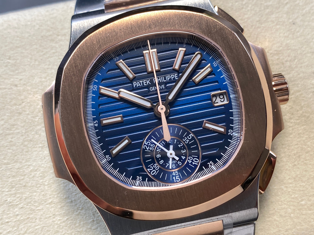 NAUTILUS STEEL AND ROSE GOLD BRACELET BLUE DIAL
