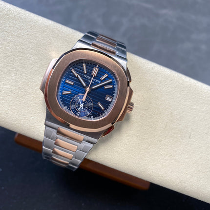 NAUTILUS STEEL AND ROSE GOLD BRACELET BLUE DIAL