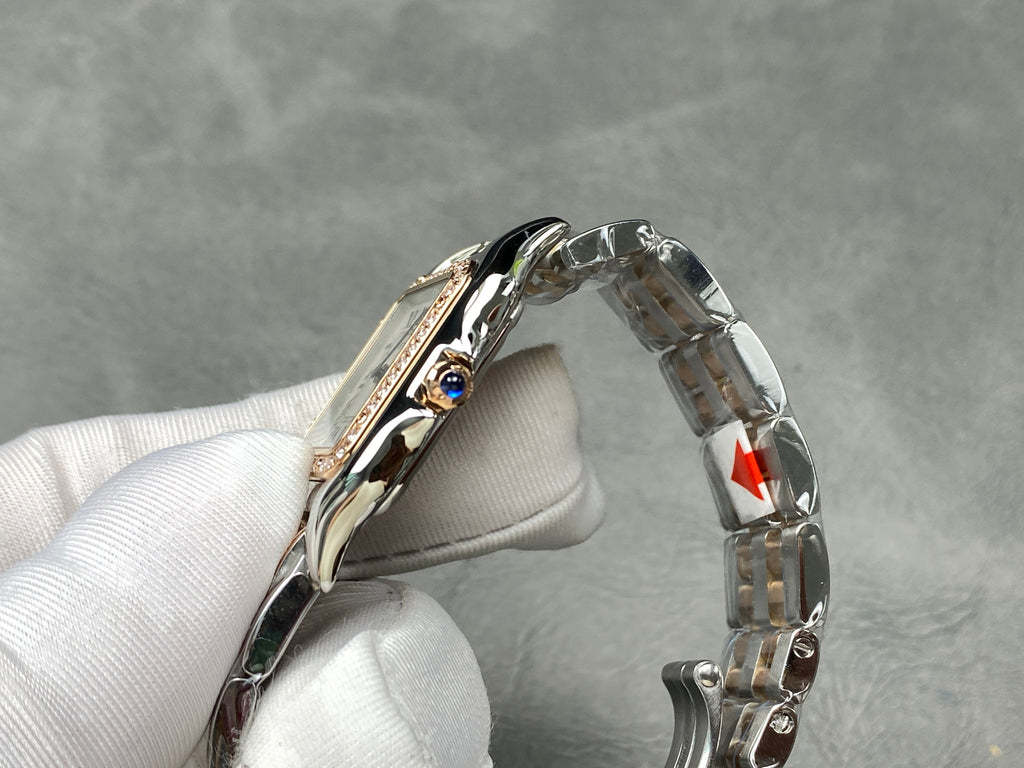 CARTIER PANTHÈRE MEDIUM WATCH GOLD PINK AND SILVER CASE WITH CRYSTALS
