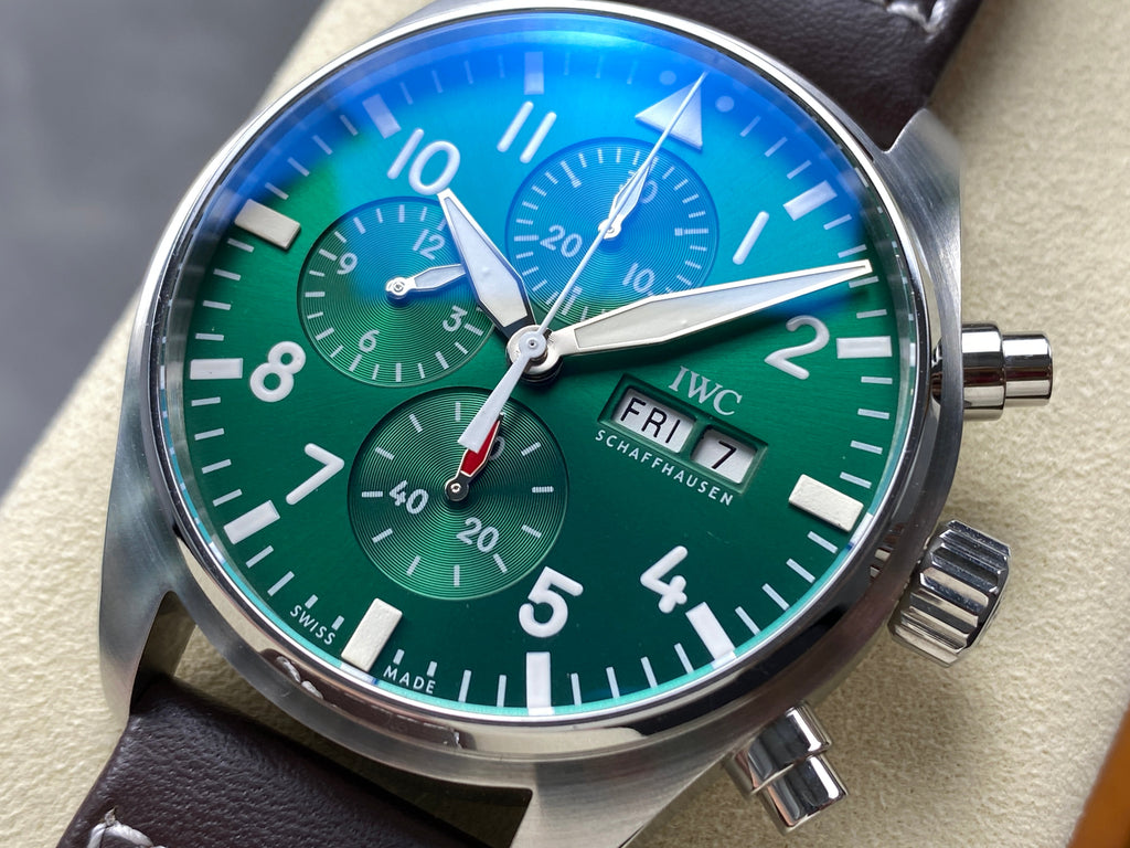 PILOT'S WATCH MARK XX STAINLESS STEEL CASE WITH BROWN LEATHER TRAP AND EMERALD GREEN DIAL