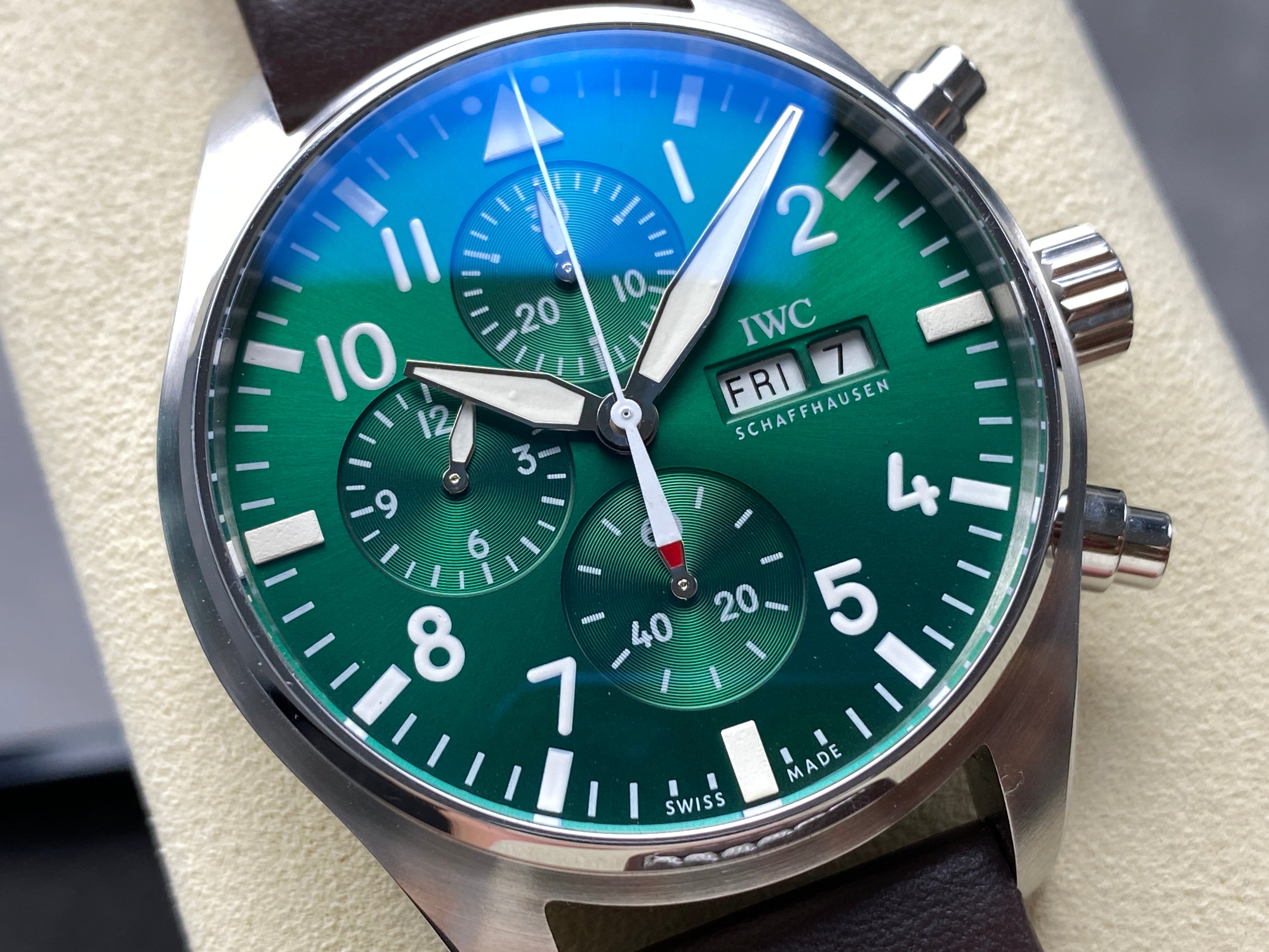 PILOT'S WATCH MARK XX STAINLESS STEEL CASE WITH BROWN LEATHER TRAP AND EMERALD GREEN DIAL