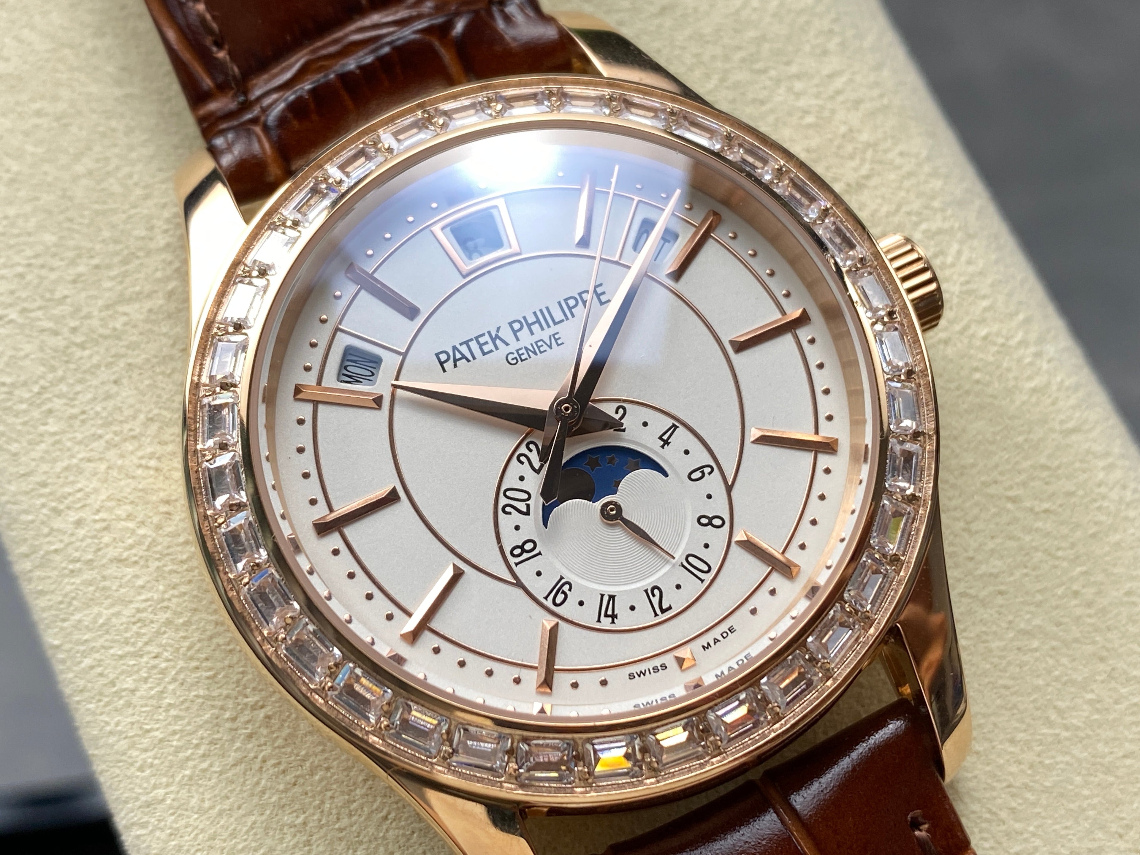 ANNUAL CALENDAR ROSE GOLD ATTACHED DIAMOND BEZEL WHITE DIAL