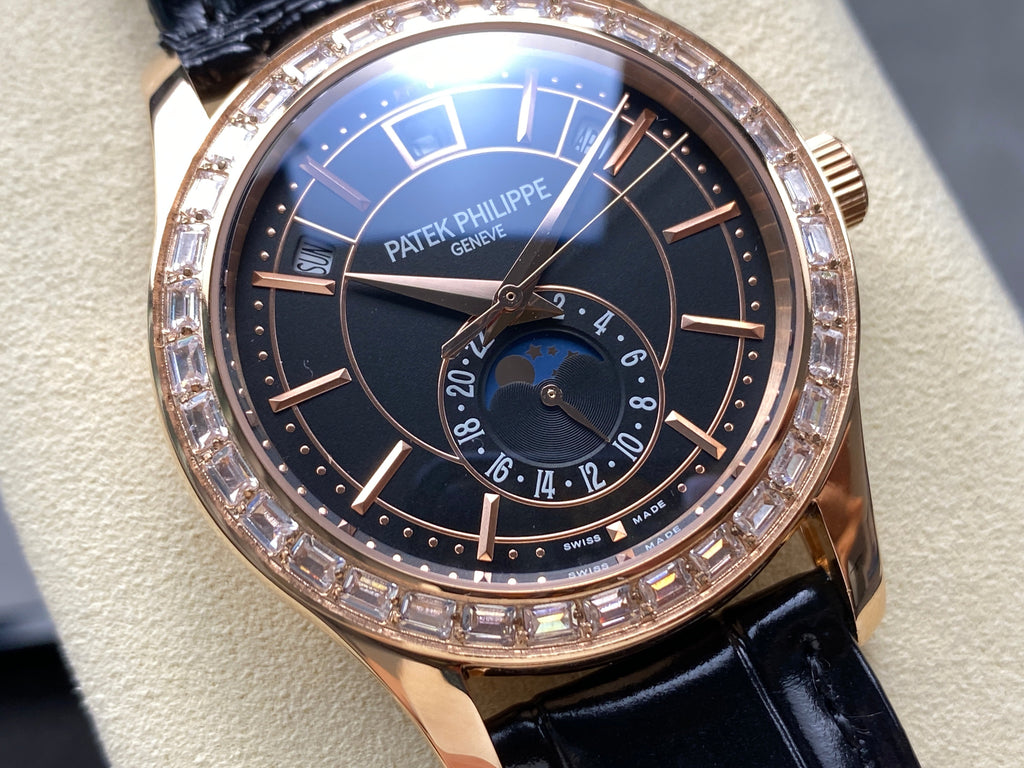 ANNUAL CALENDAR ROSE GOLD ATTACHED DIAMOND BEZEL BLACK DIAL