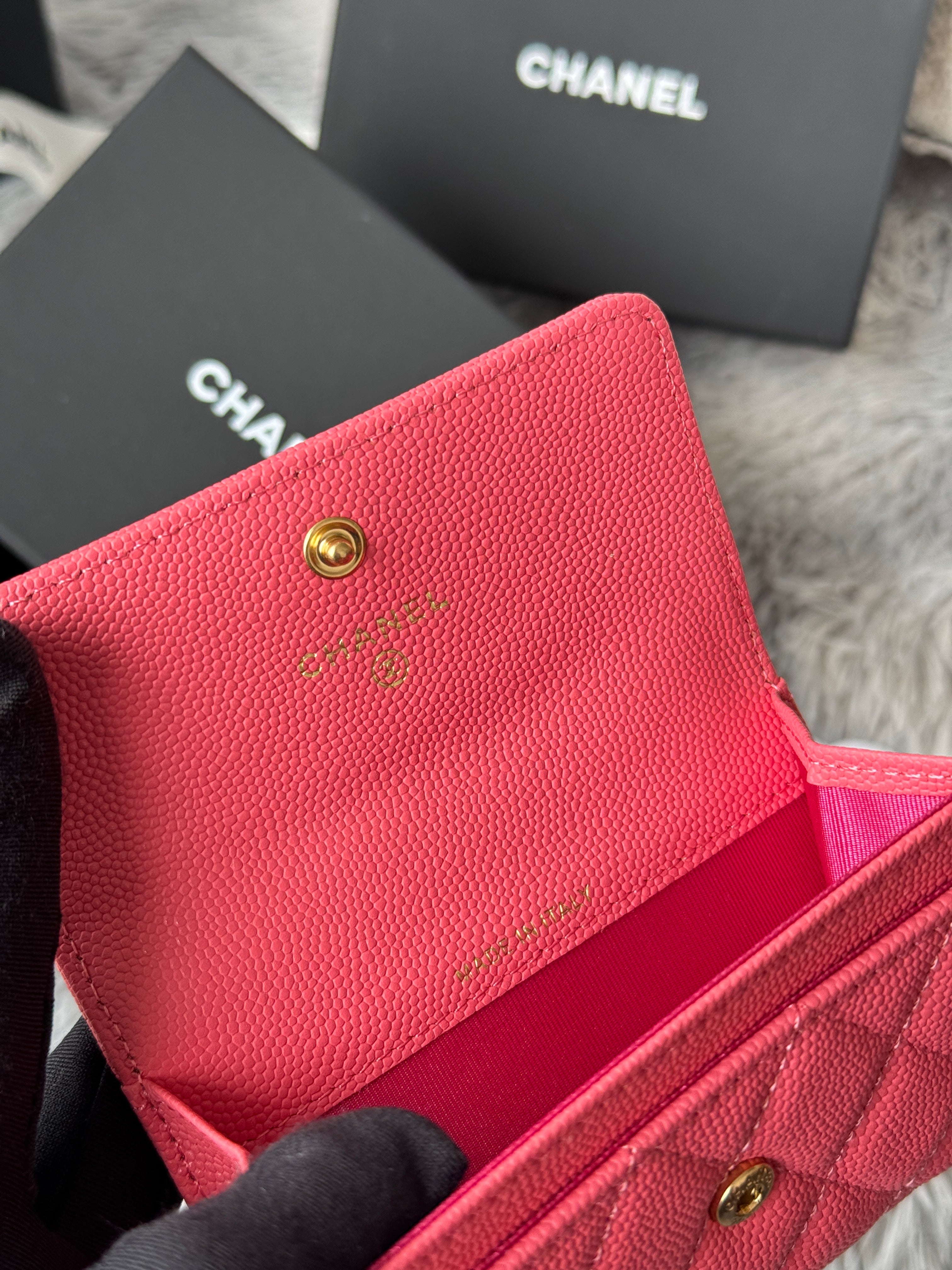 LEBOY WALLET 11 IN MANDY PINK GRAINED CALFSKIN GOLD-TONE HARDWARE