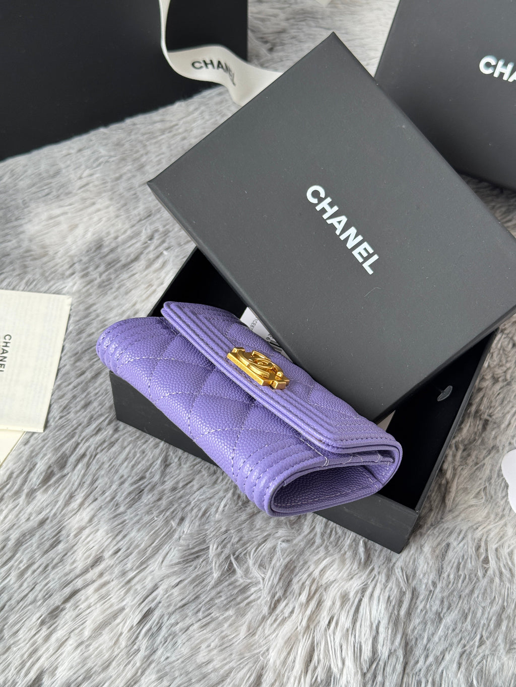 LEBOY WALLET 11 IN BABY PURPLE GRAINED CALFSKIN GOLD-TONE HARDWARE