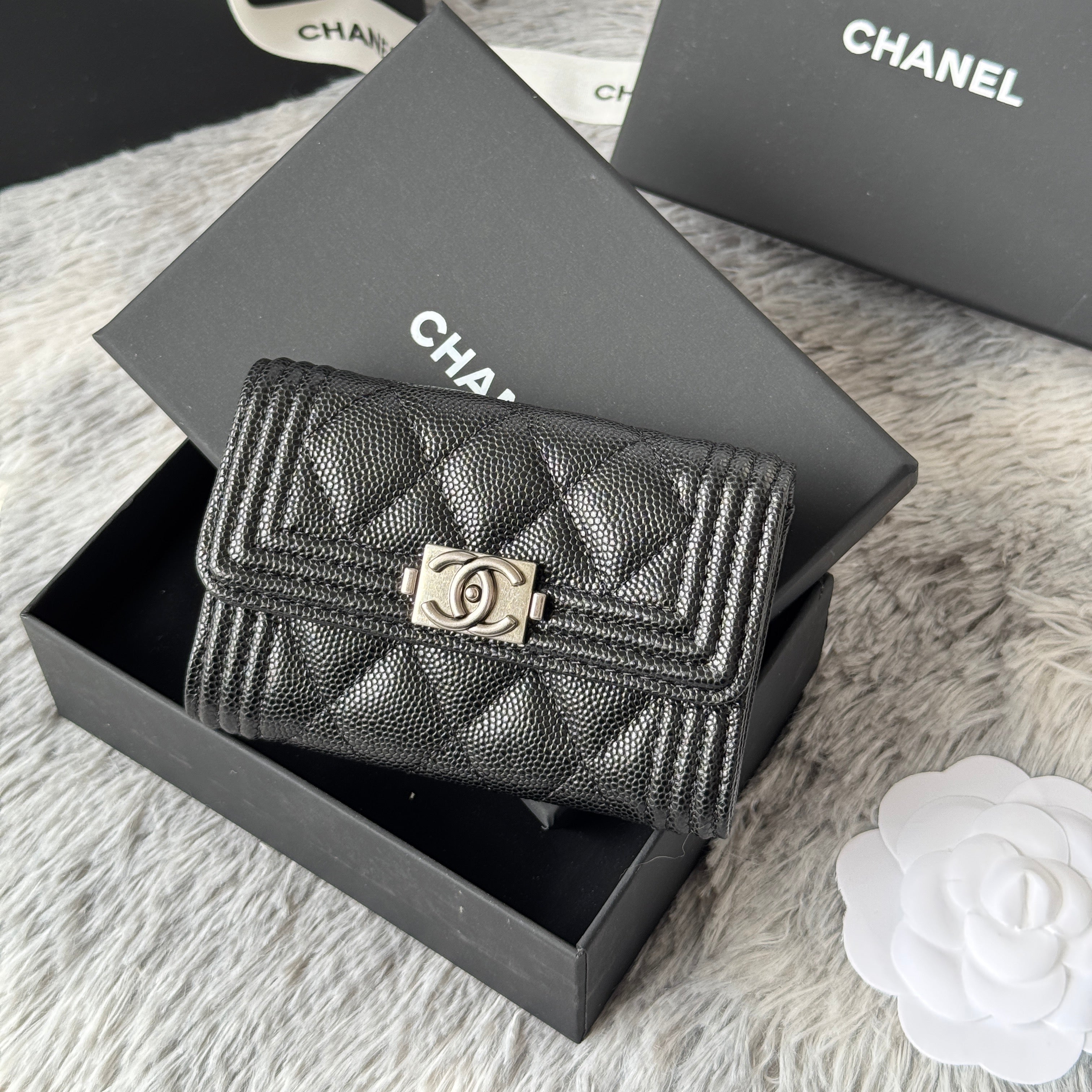 LEBOY WALLET 11 IN BLACK GRAINED CALFSKIN SILVER-TONE HARDWARE