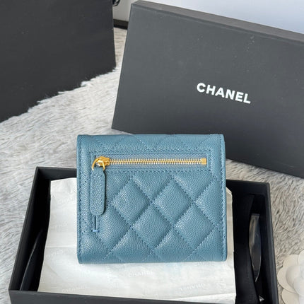 CHANEL 25S CF SMALL TRI FOLD WALLET 11 IN SLATE BLUE CAVIAR GOLD HARDWARE