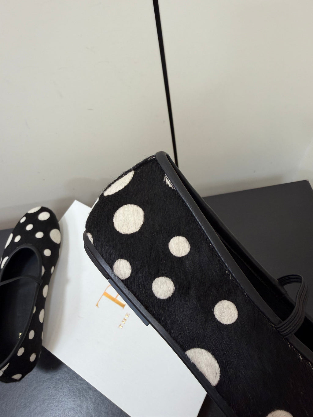 THE ROW 26S BALLET FLATS IN BLACK & WHITE POLKA DOT CALF HAIR CALFSKIN