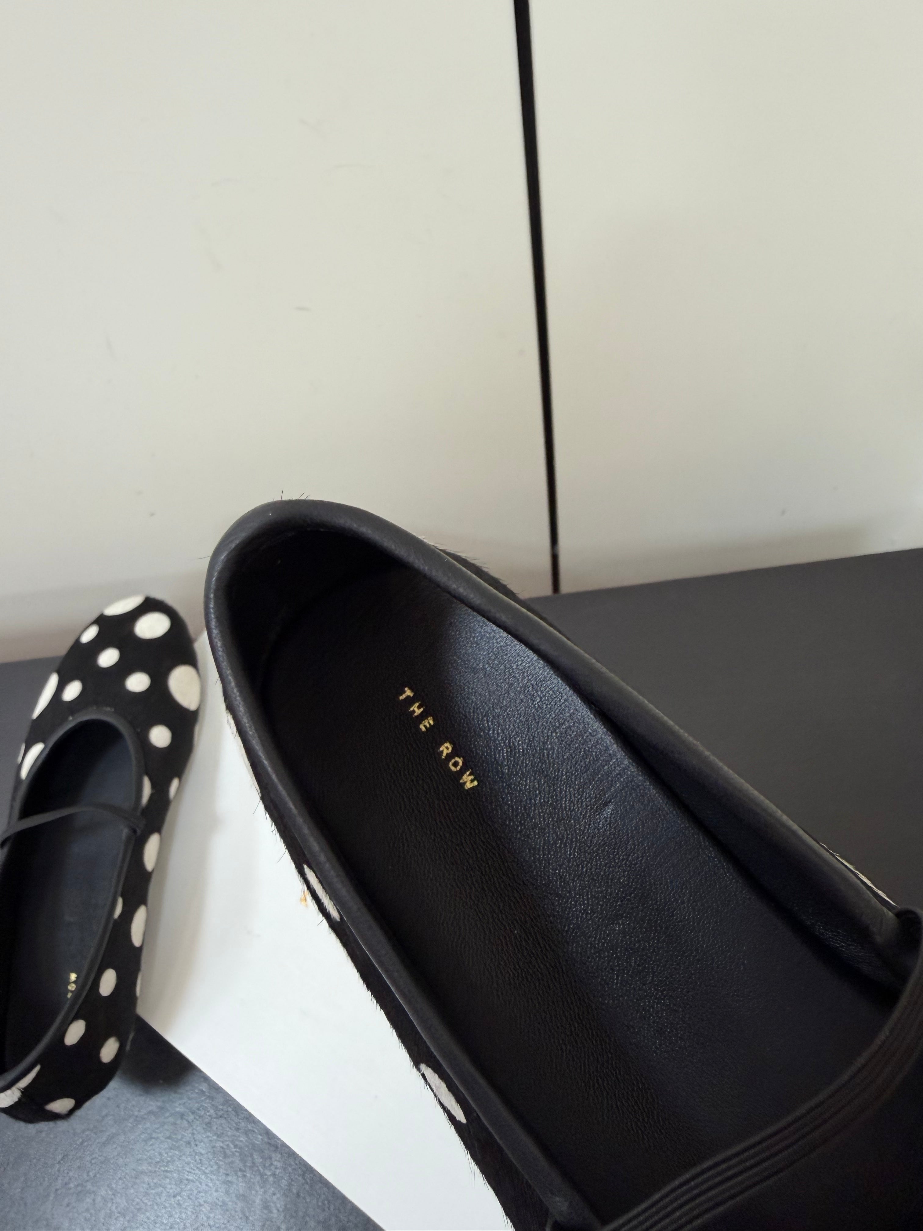 THE ROW 26S BALLET FLATS IN BLACK & WHITE POLKA DOT CALF HAIR CALFSKIN