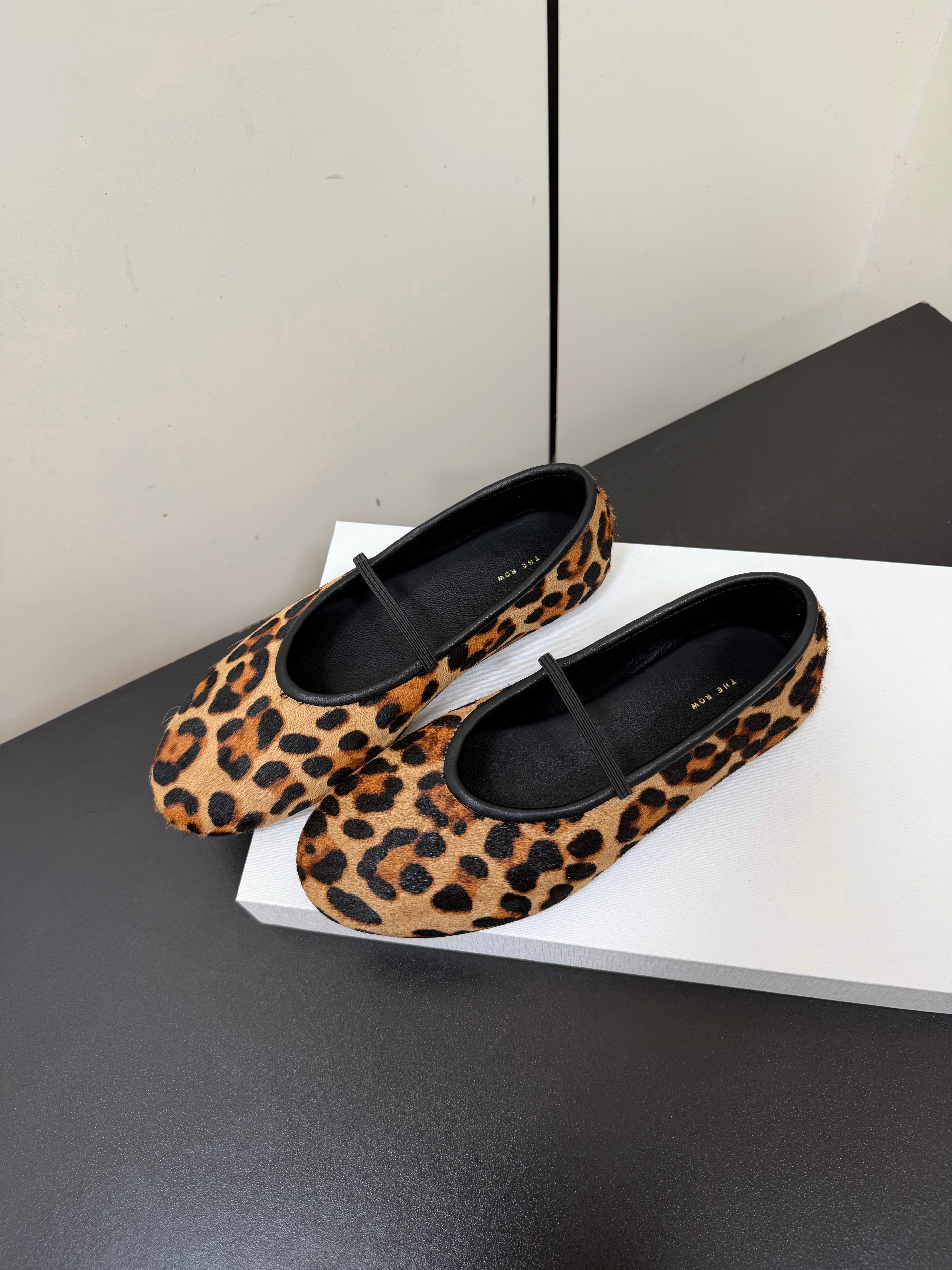 THE ROW 26S BALLET FLATS IN LEOPARD PRINT CALF HAIR CALFSKIN