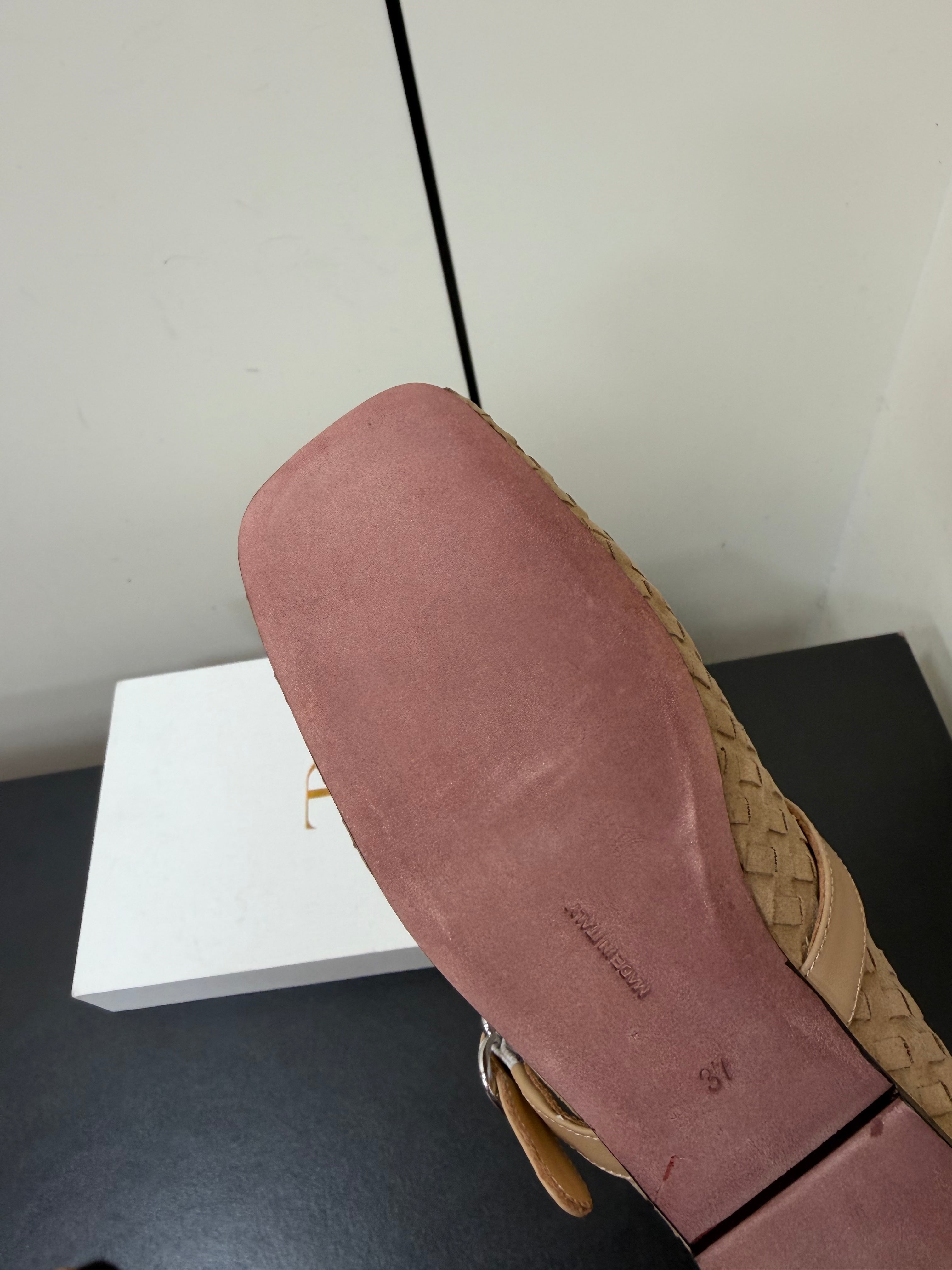 THE ROW 26S MARY JANE BALLET FLATS IN BEIGE SUEDE AND CALFSKIN