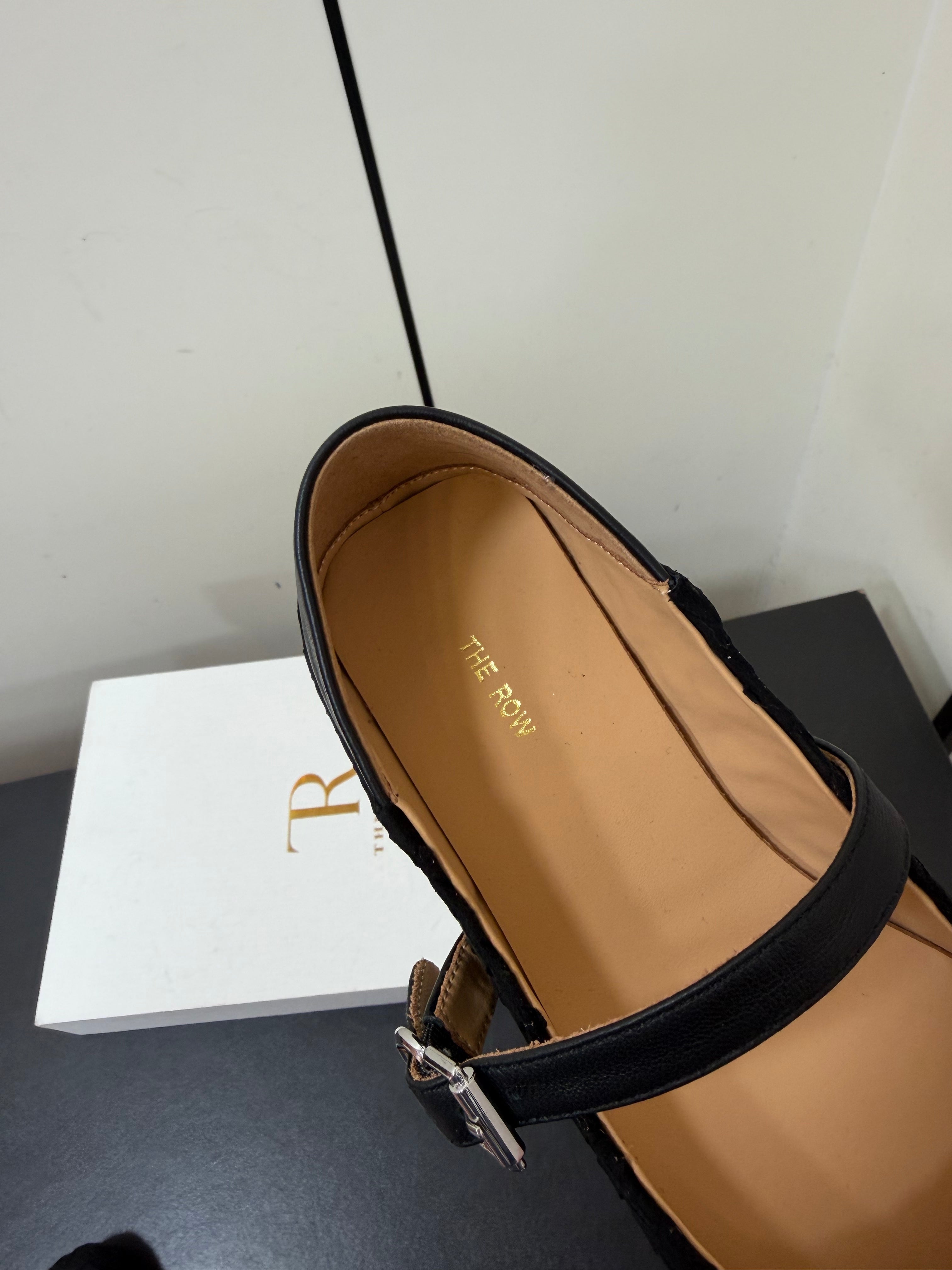 THE ROW 26S MARY JANE BALLET FLATS IN BLACK SUEDE AND CALFSKIN