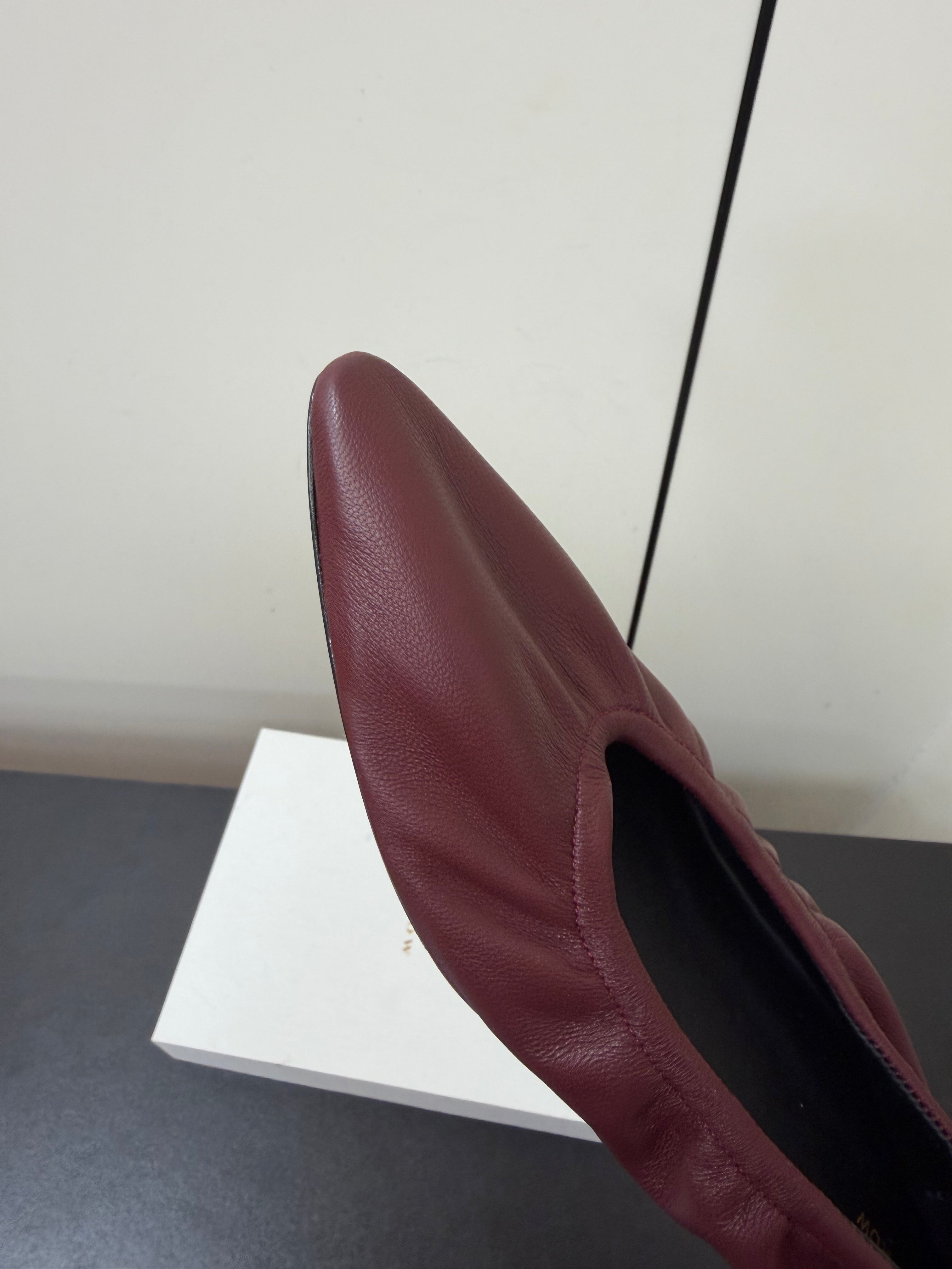 THE ROW 26S POINTED TOE BALLET FLATS IN WINE RED LAMBSKIN