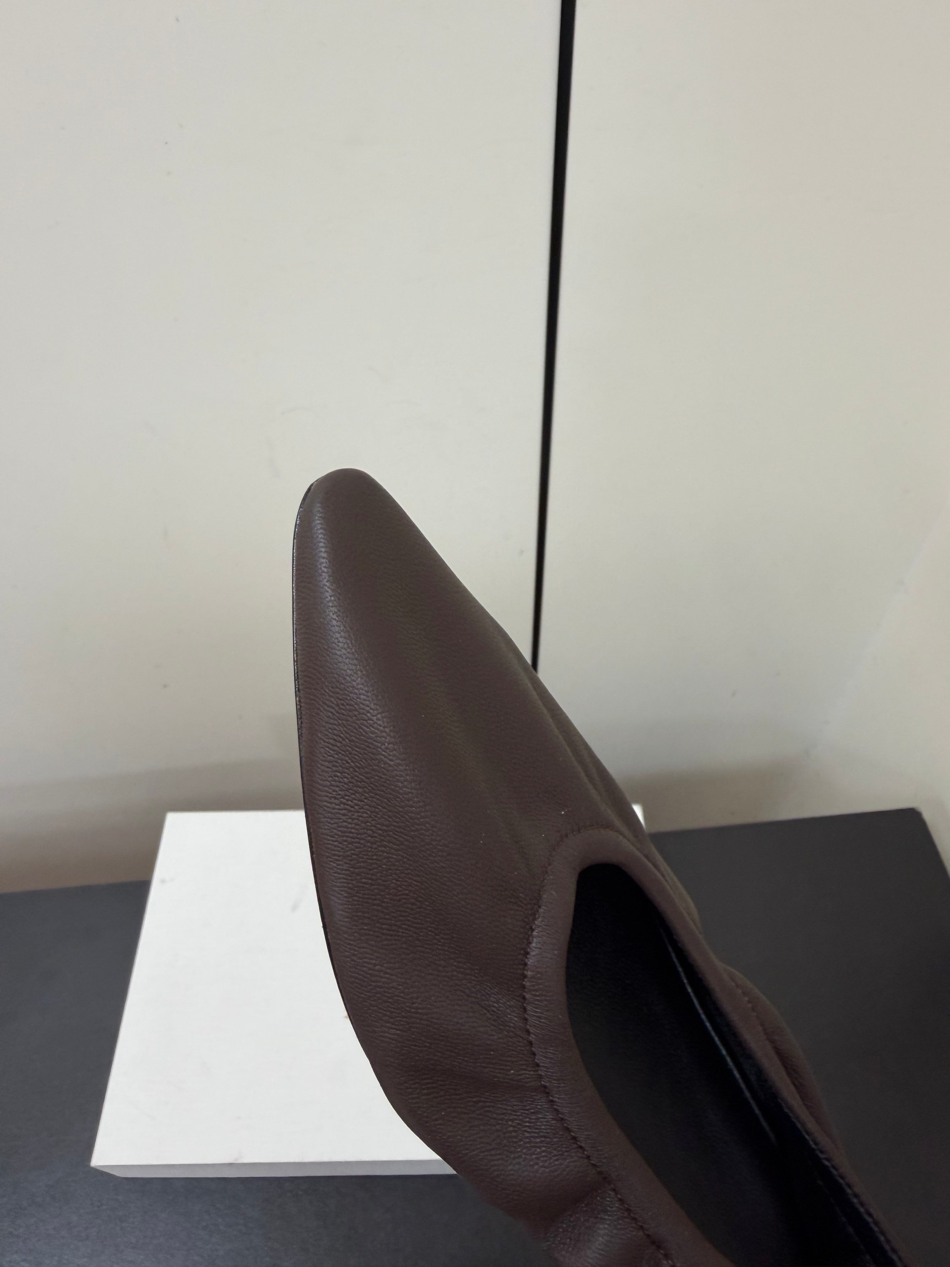 THE ROW 26S POINTED TOE BALLET FLATS IN CHOCOLATE BROWN LAMBSKIN
