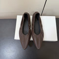THE ROW 26S POINTED TOE BALLET FLATS IN CHOCOLATE BROWN LAMBSKIN