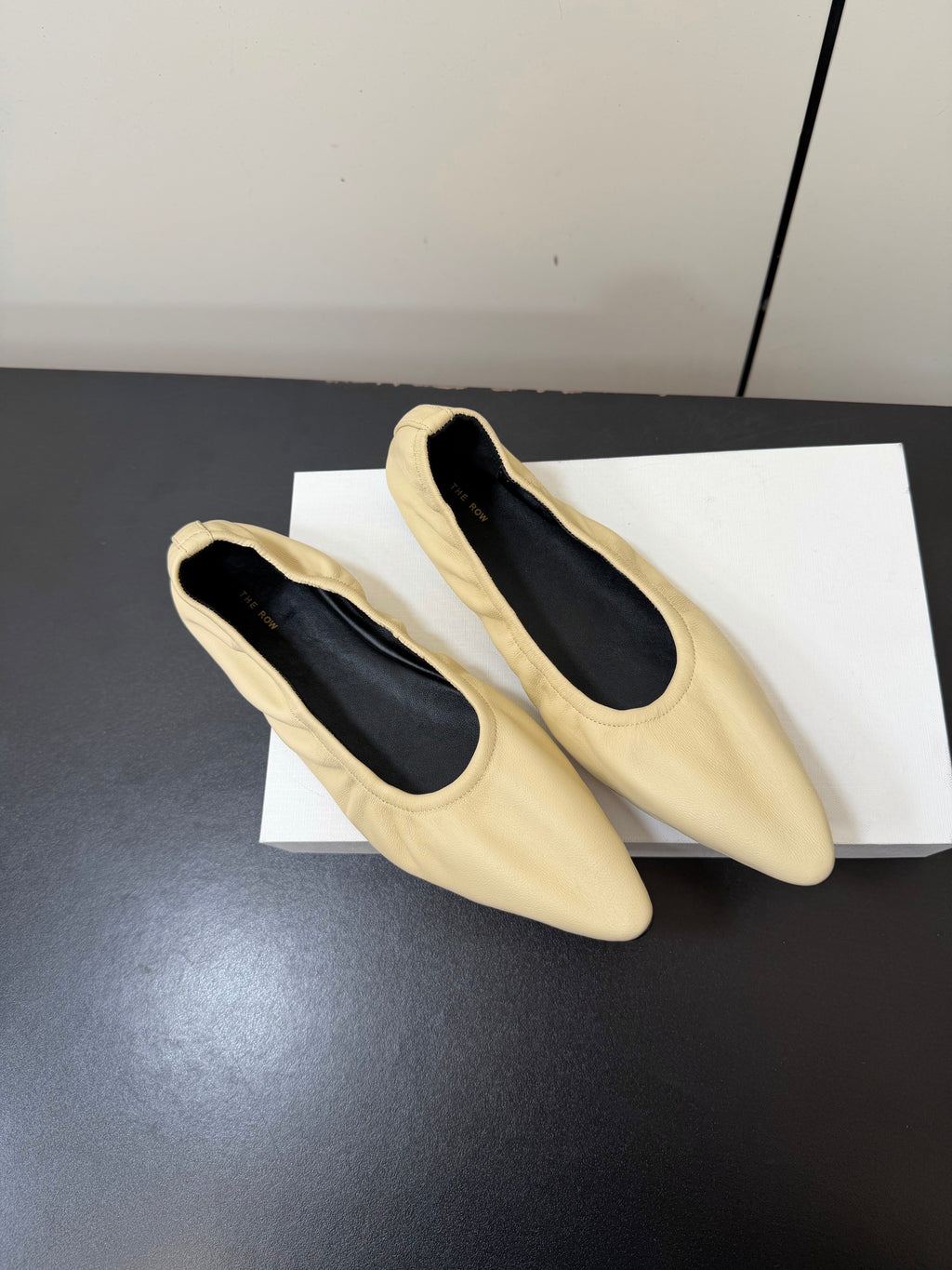 THE ROW 26S POINTED TOE BALLET FLATS IN BUTTER BEIGE LAMBSKIN