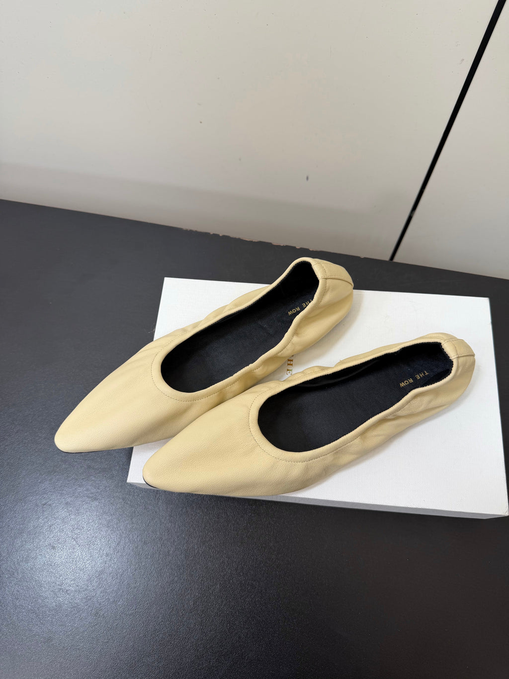 THE ROW 26S POINTED TOE BALLET FLATS IN BUTTER BEIGE LAMBSKIN