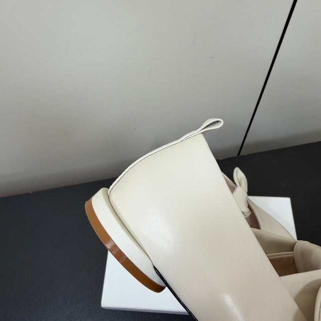 THE ROW 26S BALLET FLATS IN IVORY WHITE KNOT DETAIL CALFSKIN WITH SQUARE TOE