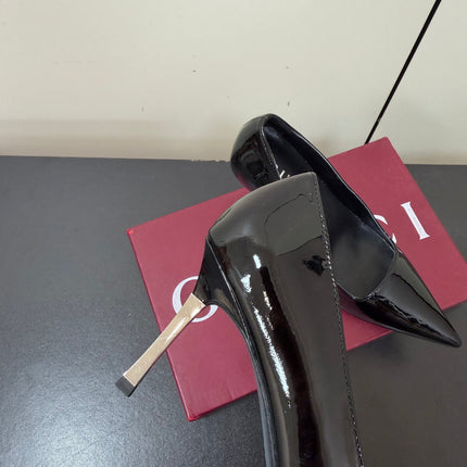 GUCCI 26S POINTED TOE PUMPS 85MM IN BLACK PATENT CALFSKIN
