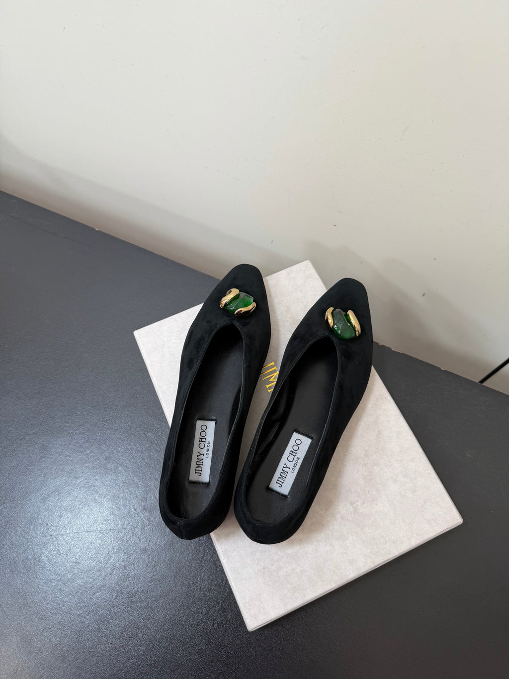 JIMMY CHOO 26S BALLET FLATS IN BLACK SUEDE