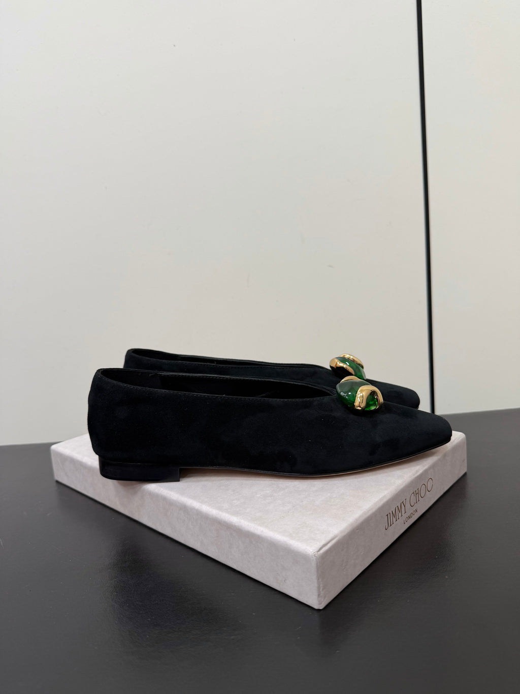 JIMMY CHOO 26S BALLET FLATS IN BLACK SUEDE