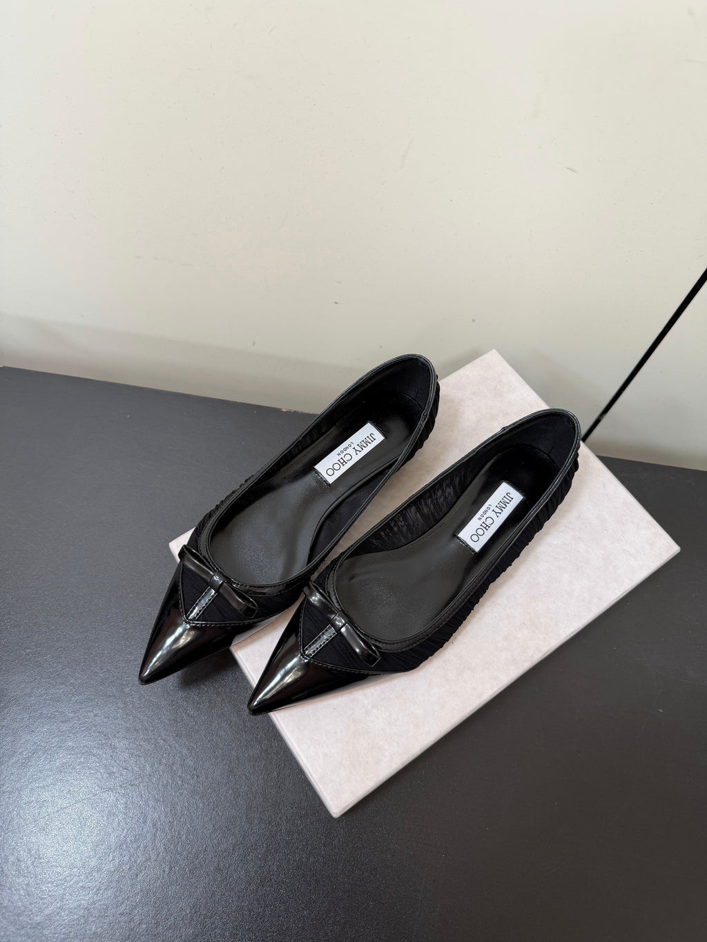 JIMMY CHOO 26S POINTED-TOE FLATS IN BLACK LAMBSKIN