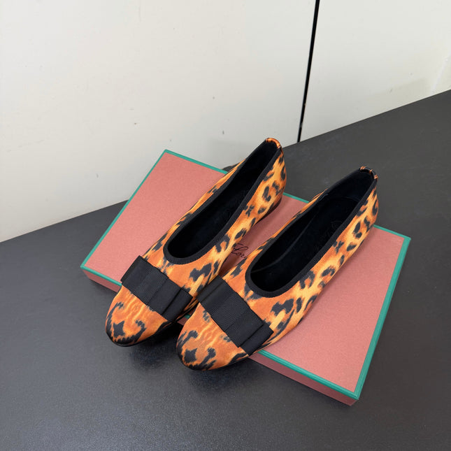 LP 26S BOW BALLET FLATS IN LEOPARD PRINT SATIN