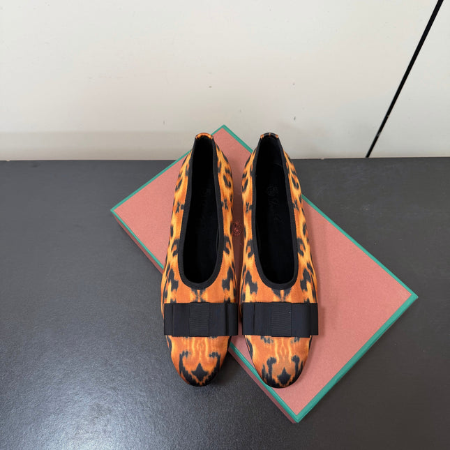 LP 26S BOW BALLET FLATS IN LEOPARD PRINT SATIN