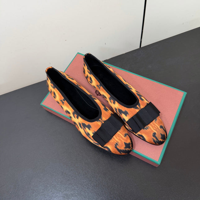 LP 26S BOW BALLET FLATS IN LEOPARD PRINT SATIN