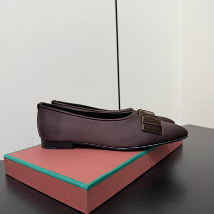 LP 26S BOW BALLET FLATS IN DARK BROWN SATIN AND VELVET