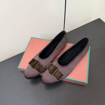 LP 26S BOW BALLET FLATS IN DARK BROWN SATIN AND VELVET