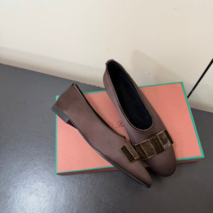 LP 26S BOW BALLET FLATS IN DARK BROWN SATIN AND VELVET
