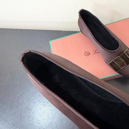 LP 26S BOW BALLET FLATS IN DARK BROWN SATIN AND VELVET