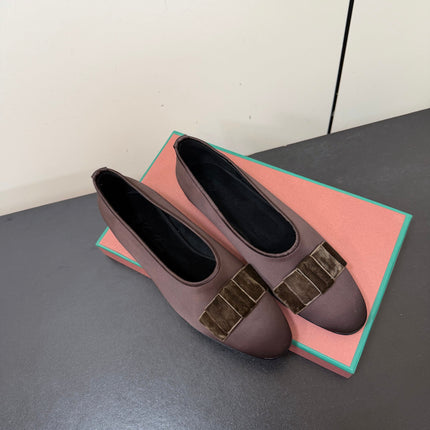 LP 26S BOW BALLET FLATS IN DARK BROWN SATIN AND VELVET
