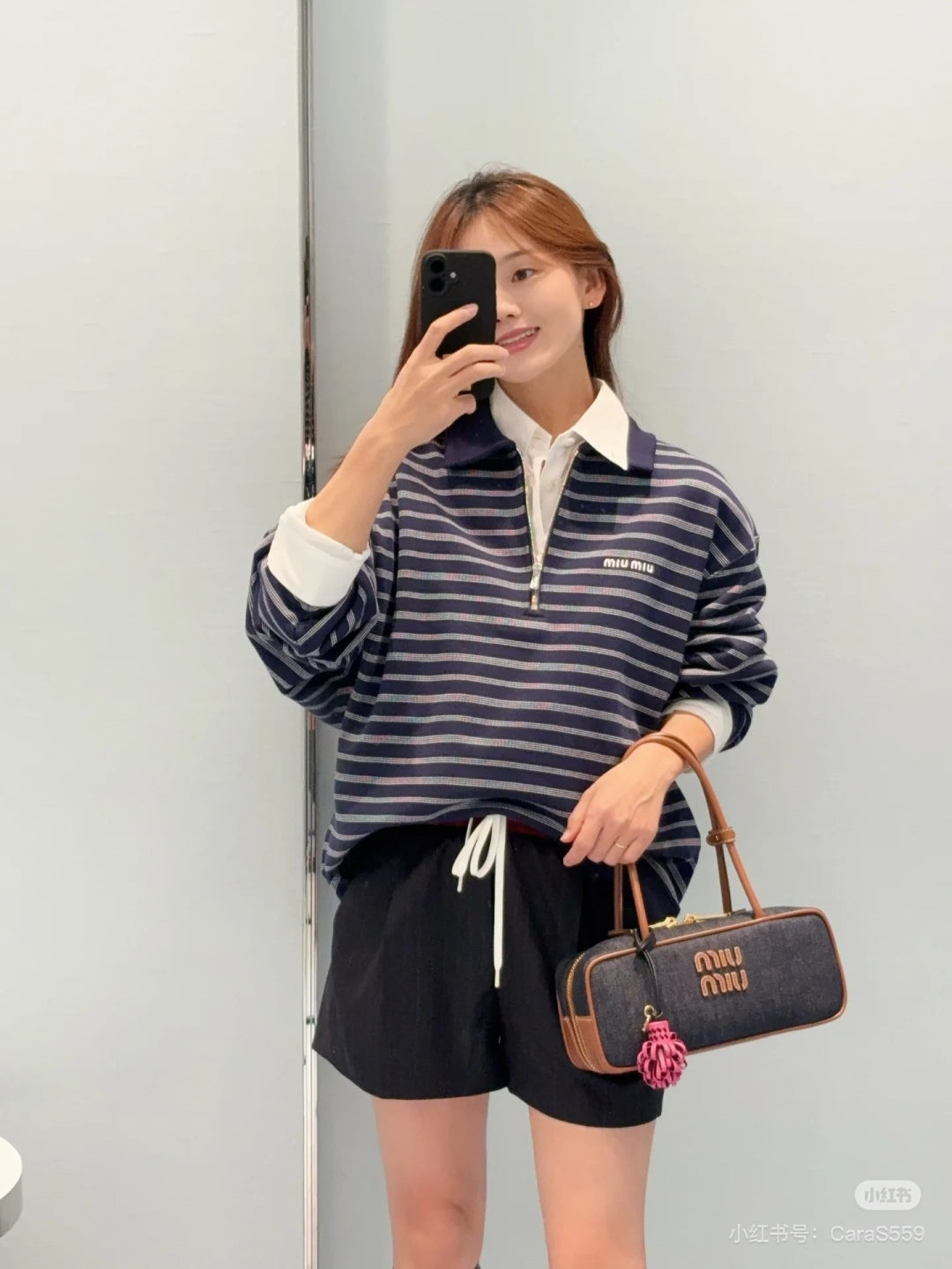MIUMIU STRIPED ZIP POLO SHIRT STYLE 42