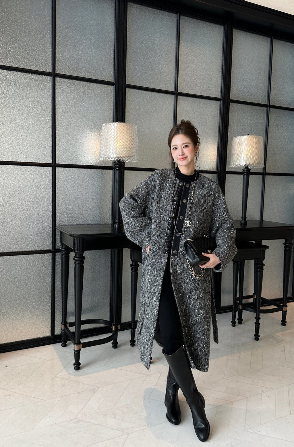 CHANEL 25S LONG TWEED COAT 422