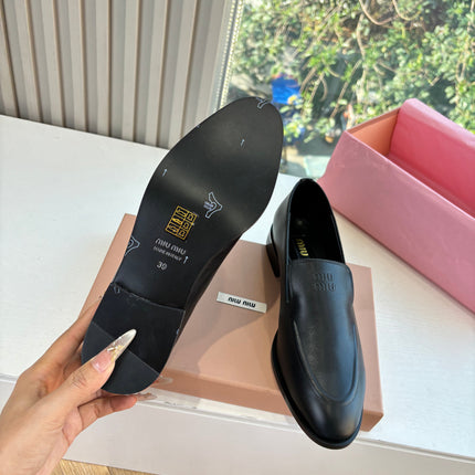 MIUMIU 26S LOAFERS IN BLACK LAMBSKIN