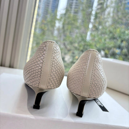 JACQUEMUS 26S HIGH HEELS 35 MM IN WHITE SNAKESKIN EMBOSSED LEATHER