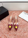 ALAIA 26S MULE HEELS IN DARK RED LAMBSKIN AND TRANSPARENT PVC