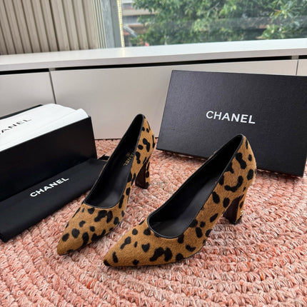 CHANEL 26S HIGH HEELS IN BROWN PONY HAIR WITH LEOPARD-PRINT