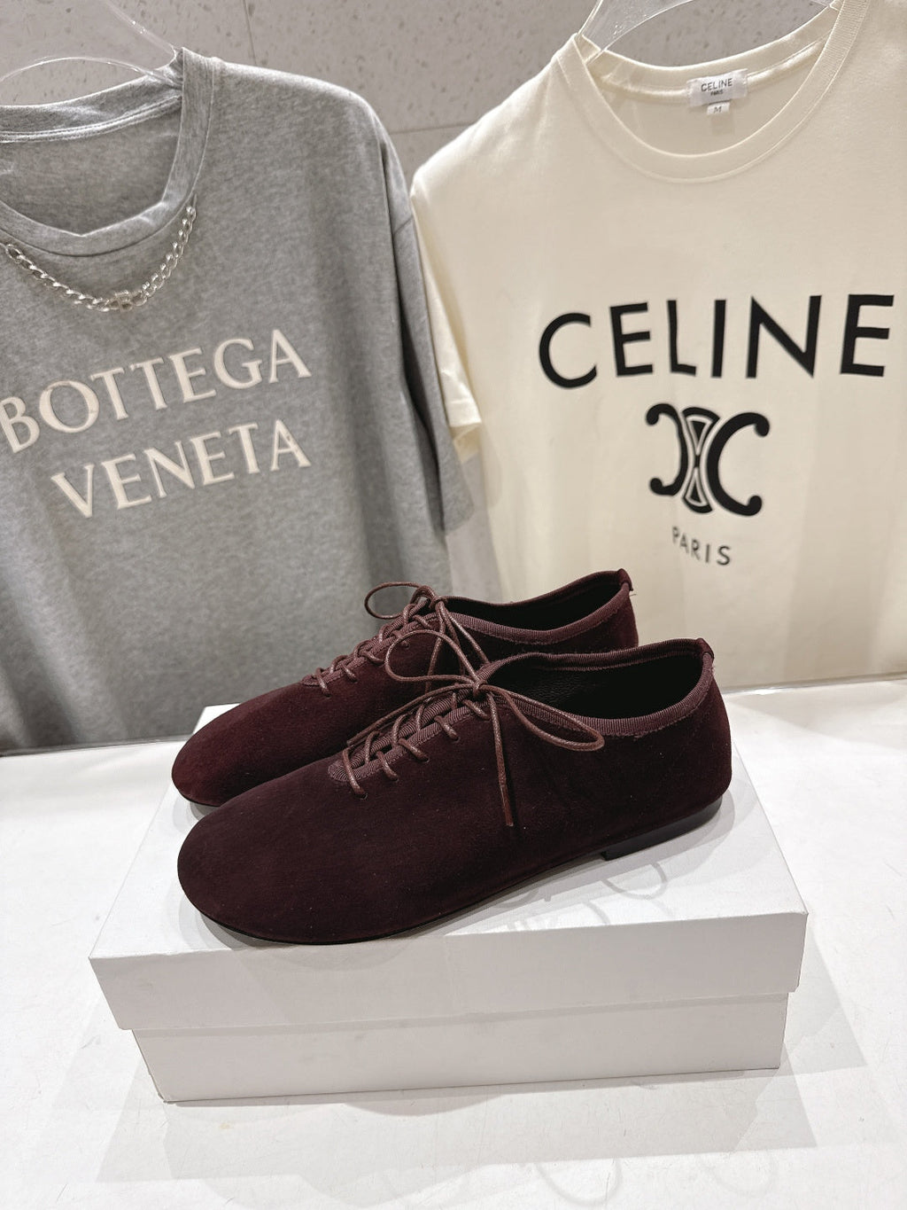 THE ROW 26S MINIMAL LACE-UP SHOES IN DARK BROWN SUEDE