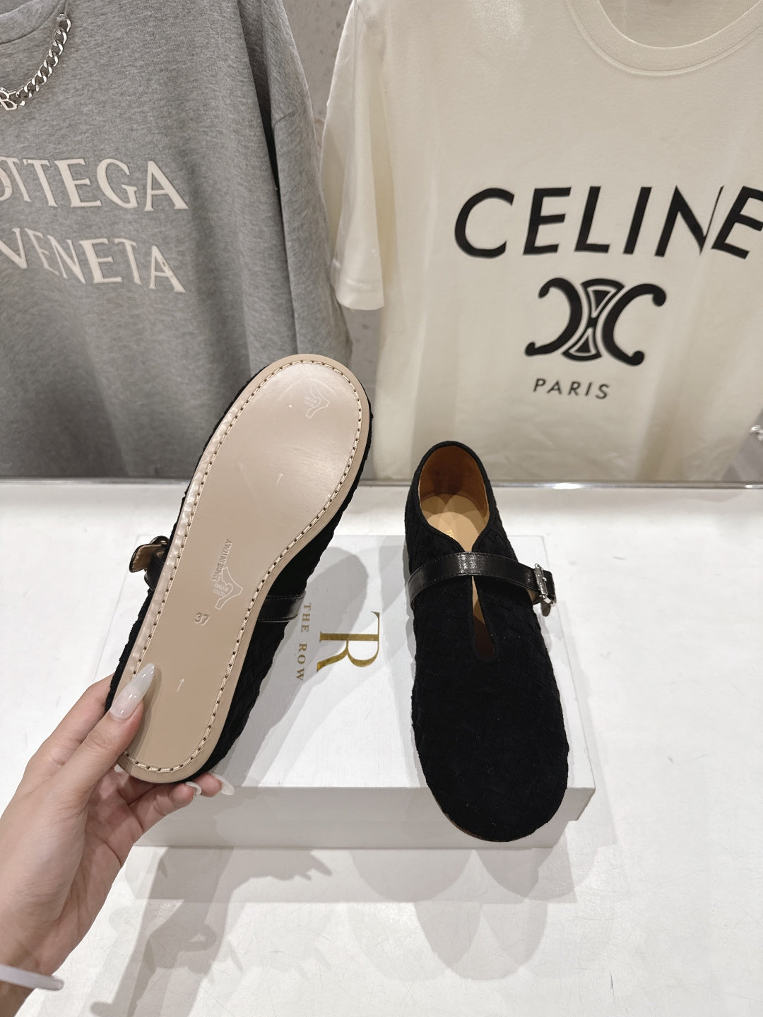 THE ROW 26S MARY JANE FLATS IN BLACK SUEDE