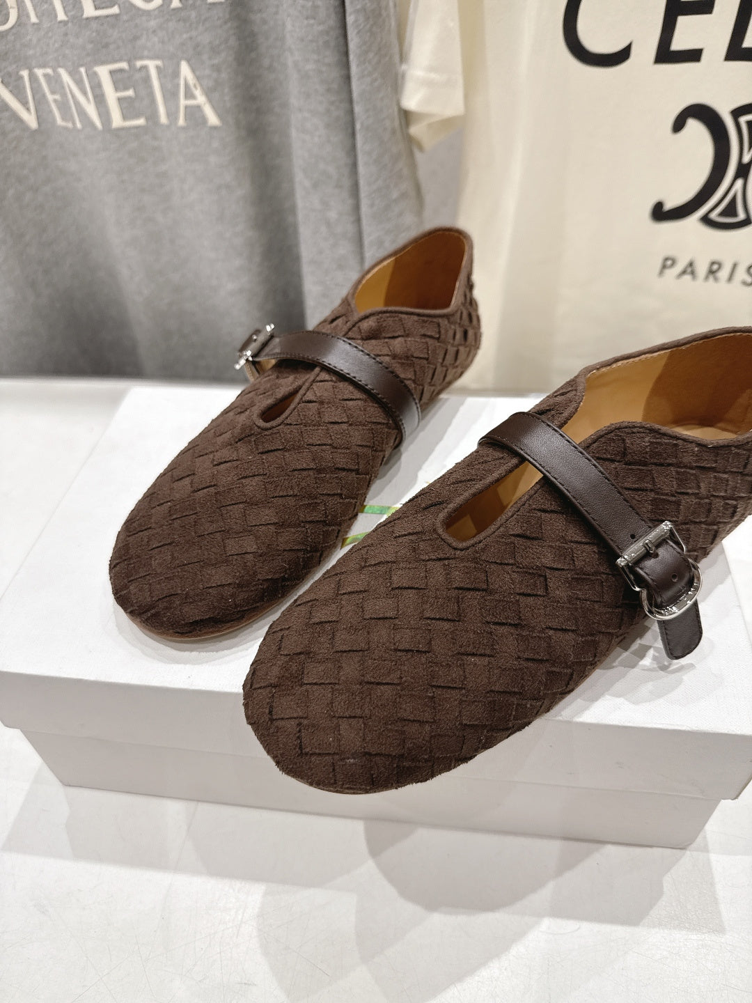 THE ROW 26S MARY JANE FLATS IN CHOCOLATE BROWN SUEDE